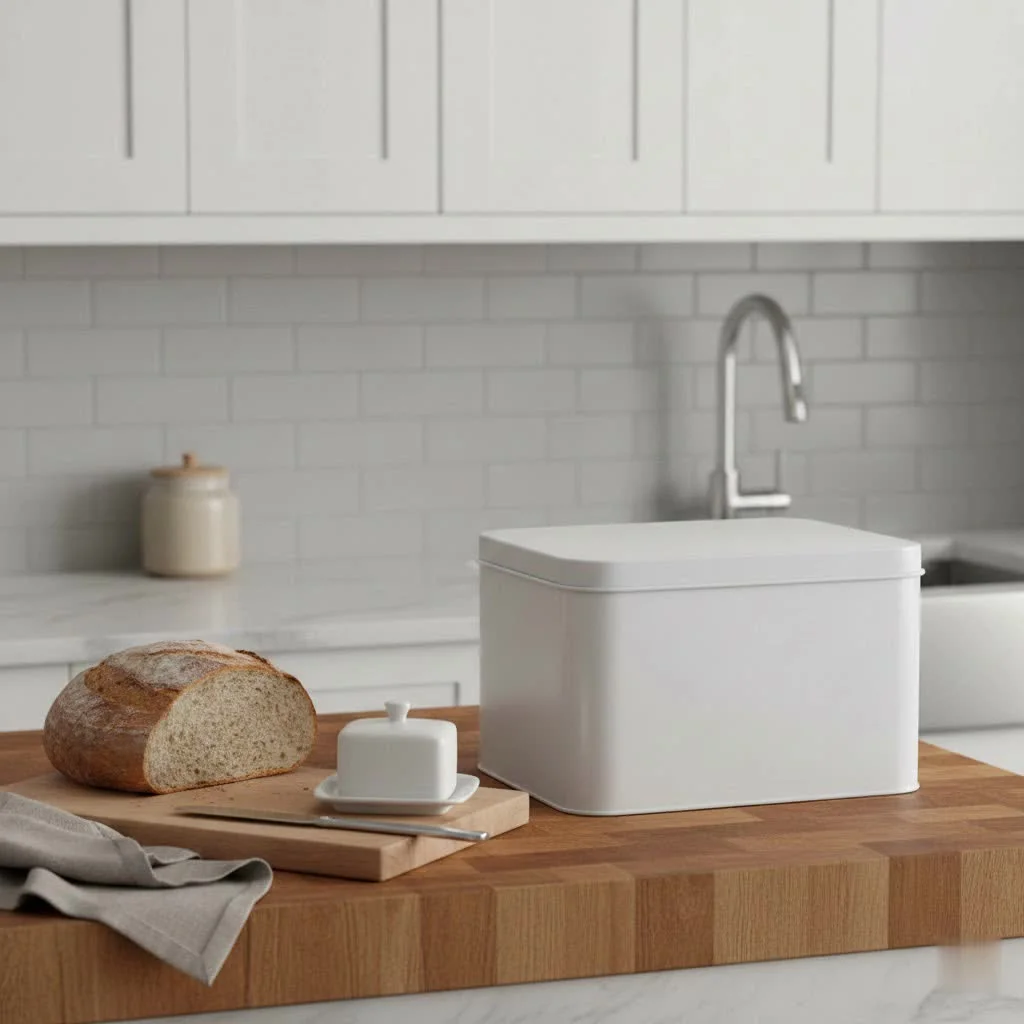 Wooden bread box with integrated cutting board