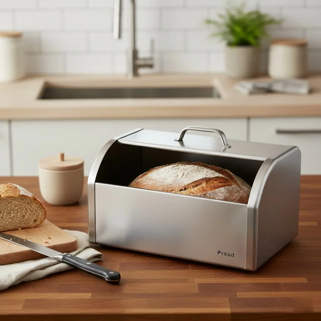 Corner bread box maximizing kitchen counter space