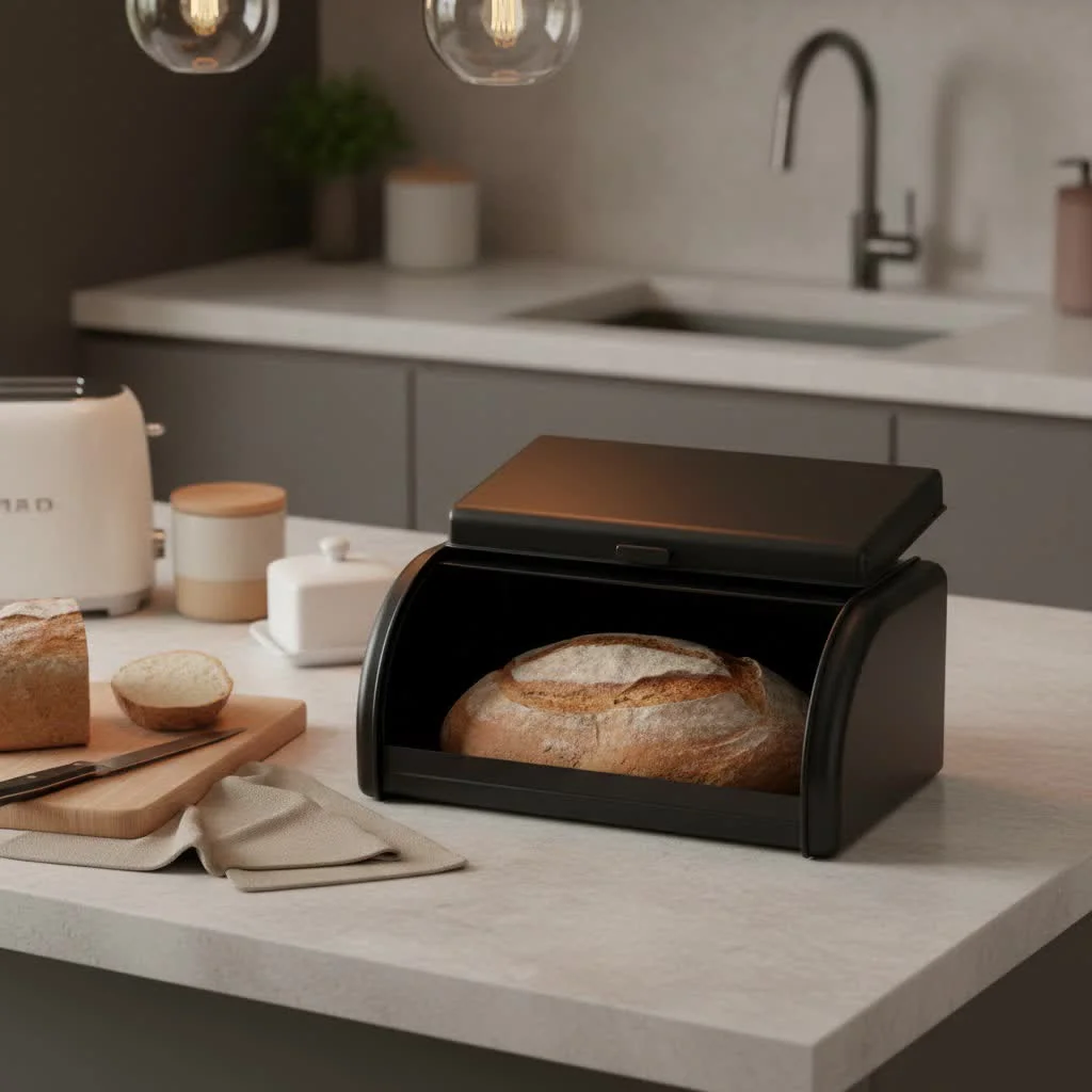 Under cabinet bread box maximizes space