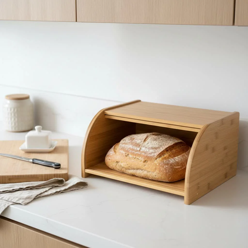 Amish bread box with roll-top lid